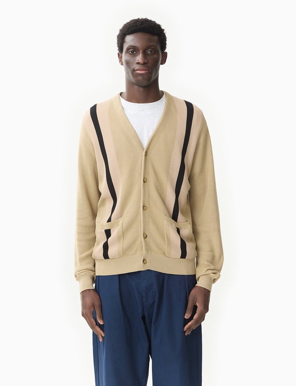 Beams Plus Stripe Cardigan - Beige