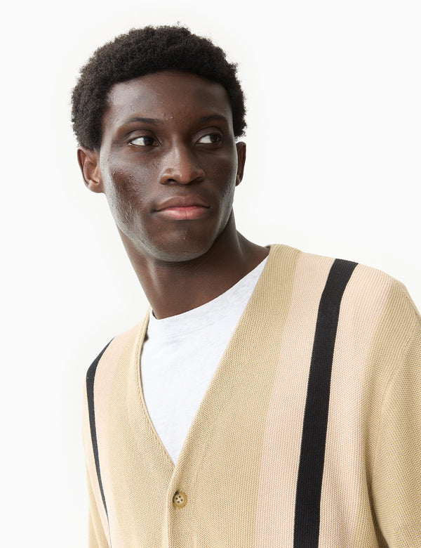 Beams Plus Stripe Cardigan - Beige