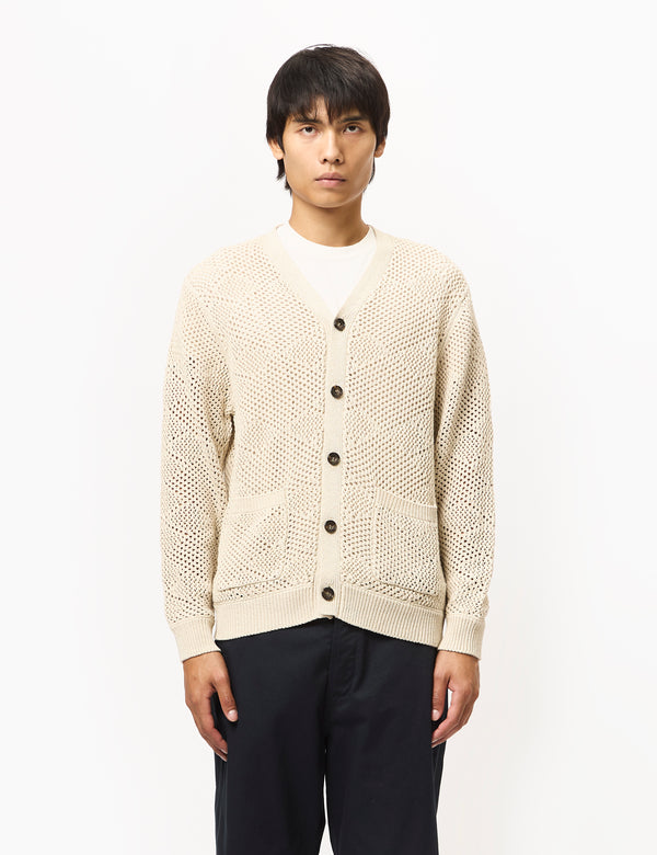 Beams Plus Argyle Mesh Cardigan - Beige