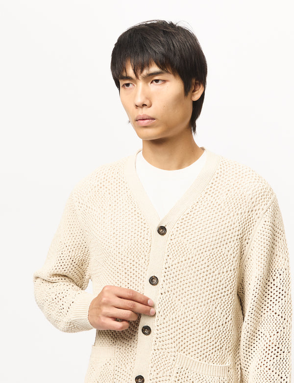 Beams Plus Argyle Mesh Cardigan - Beige