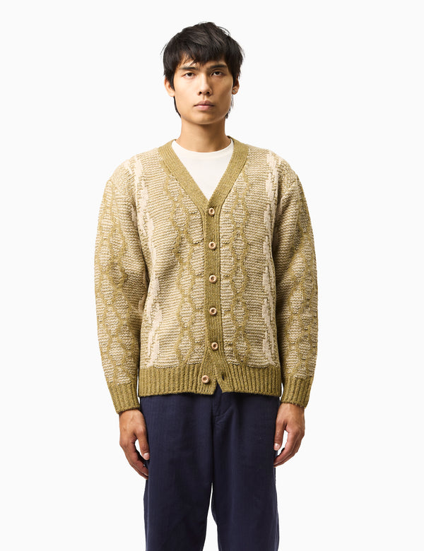 Beams Plus Heavy Cable Cardigan - Olive Green