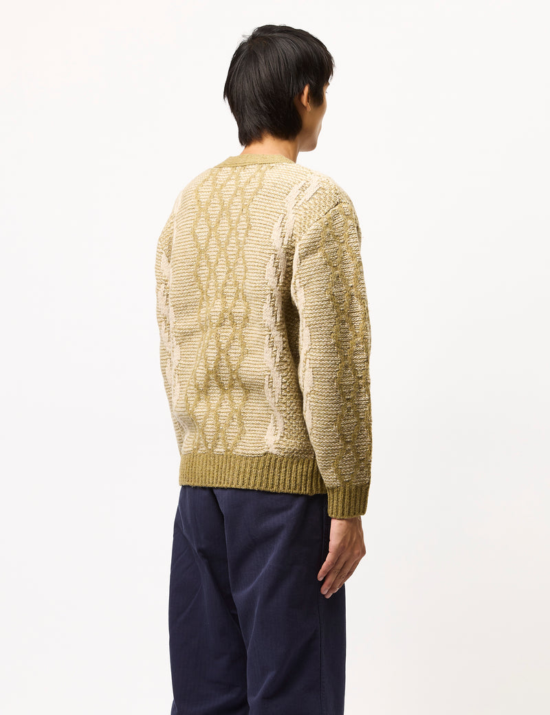 Beams Plus Heavy Cable Cardigan - Olive Green