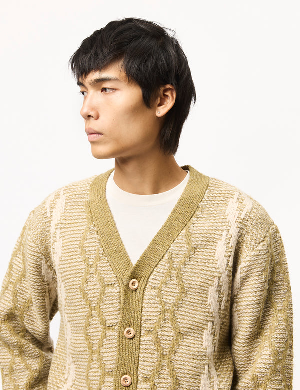 Beams Plus Heavy Cable Cardigan - Olive Green