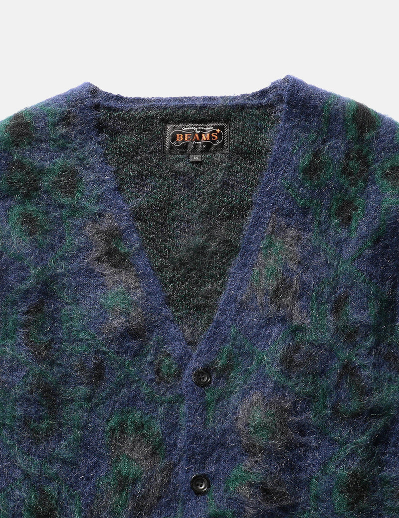 Beams Plus Botanical Cardigan - Navy Blue