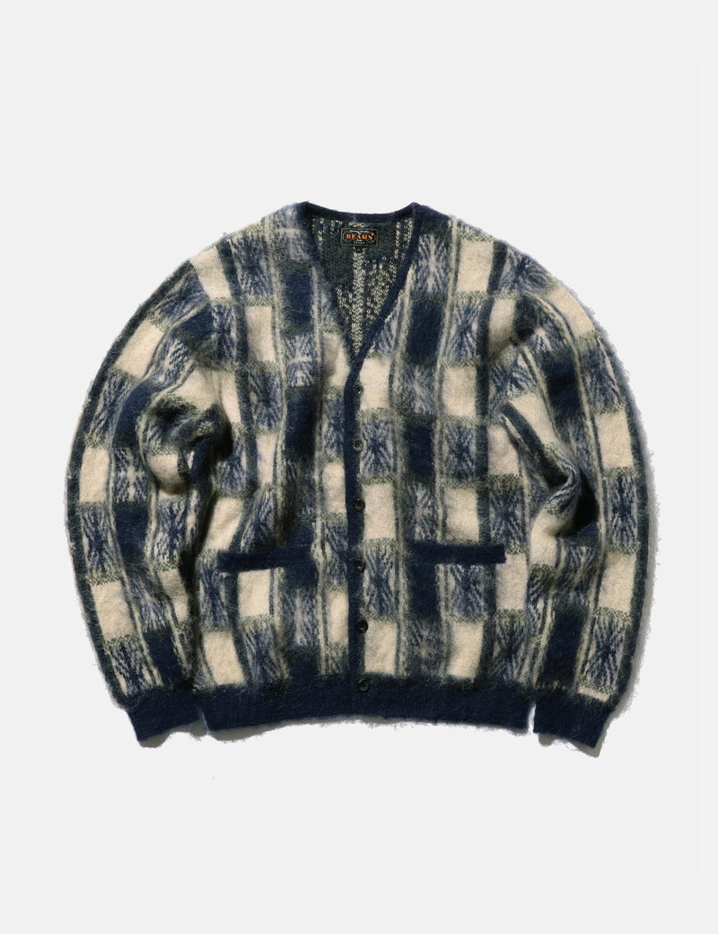 Beams Plus Jacquard Cardigan (Check) - Navy Blue