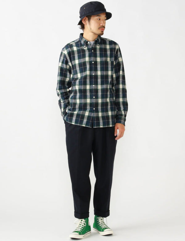 Beams Plus 2 Pleats Tapered Flannel - Navy Blue