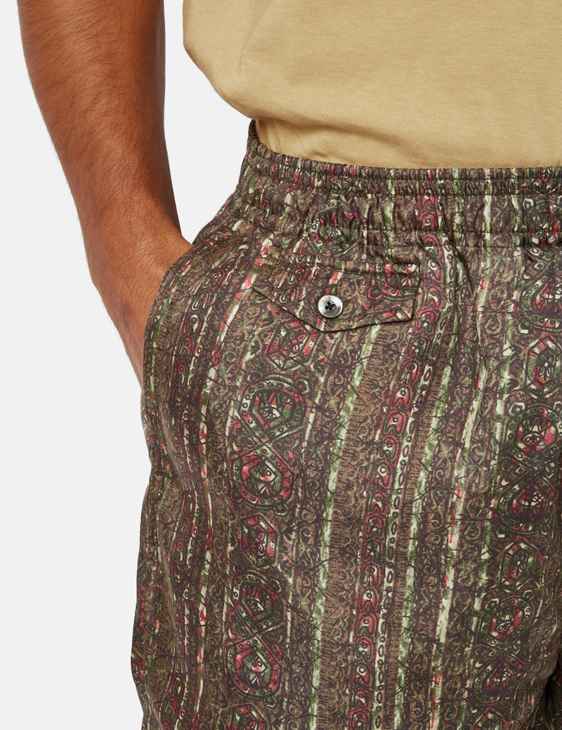 Beams Plus Bean Shorts (Silk Batik Print) - Olive Green