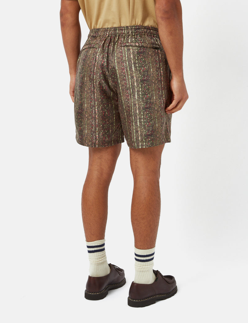 Beams Plus Bean Shorts (Silk Batik Print) - Olive Green I Article.