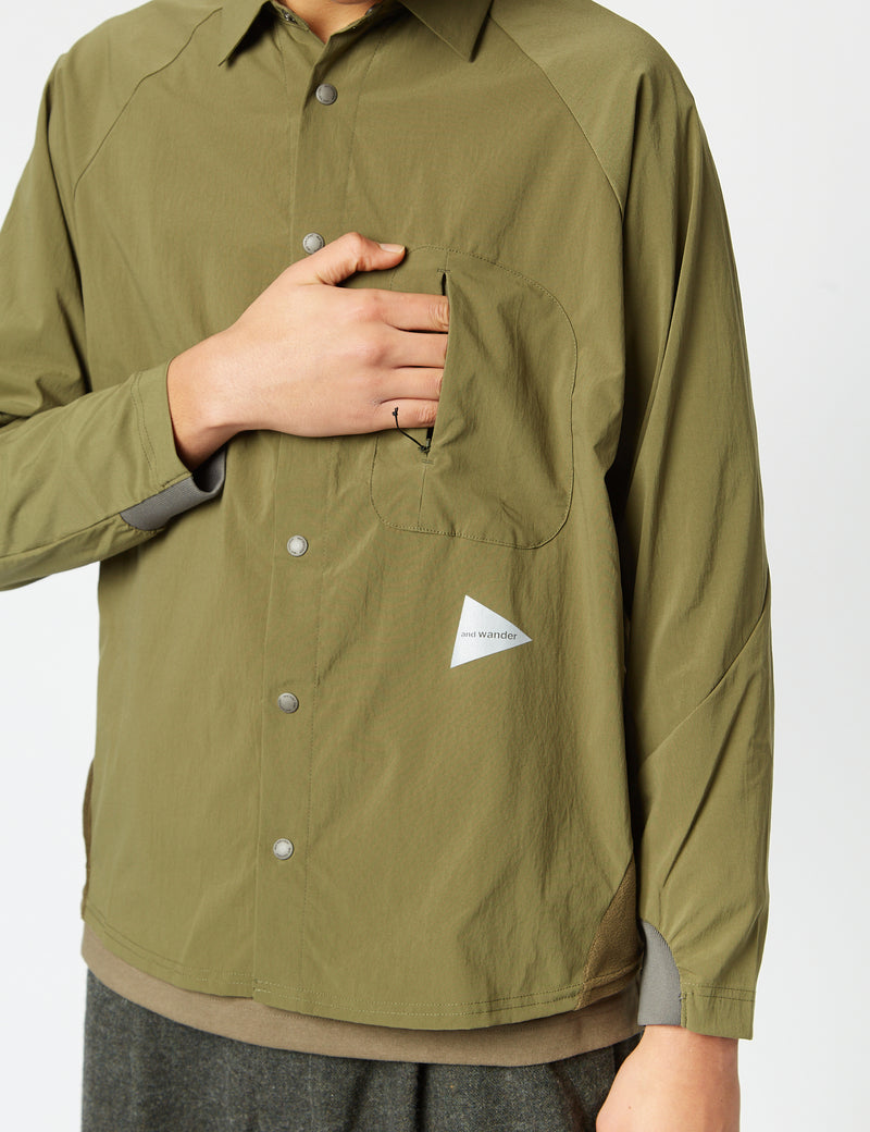 And Wander Fleece Base Long Sleeve Shirt - Khaki Green | Article.