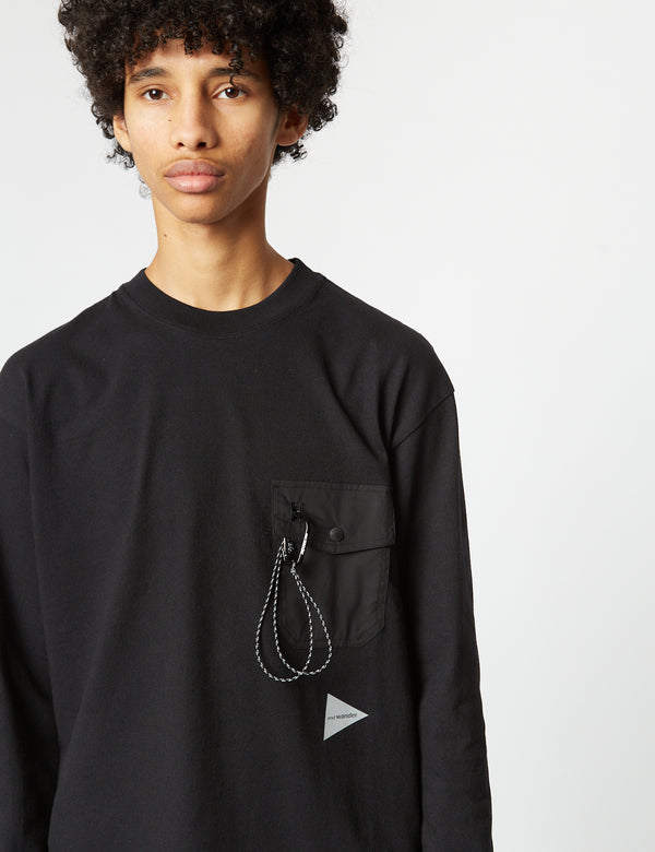 And Wander Pocket Long Sleeve T-Shirt - Black