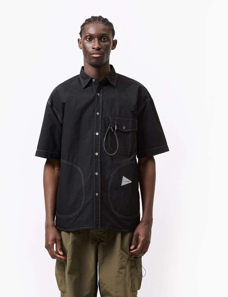 and Wander C/N Rip Short Sleeve Shirt - Black