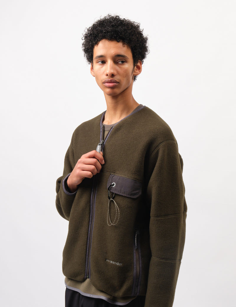 and Wander Wool Fleece Cardigan - Khaki