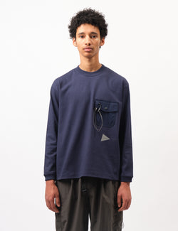 and Wander Pocket Long Sleeve Heavy Cotton  T-Shirt - Navy