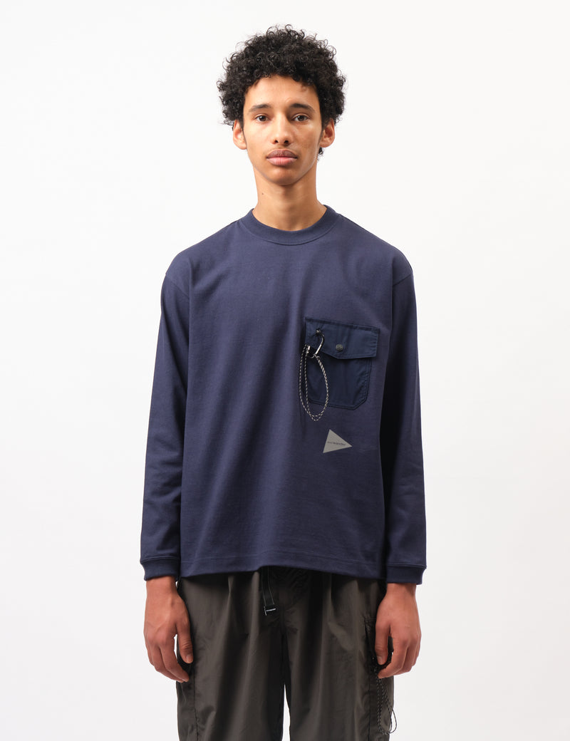 and Wander Pocket Long Sleeve Heavy Cotton  T-Shirt - Navy