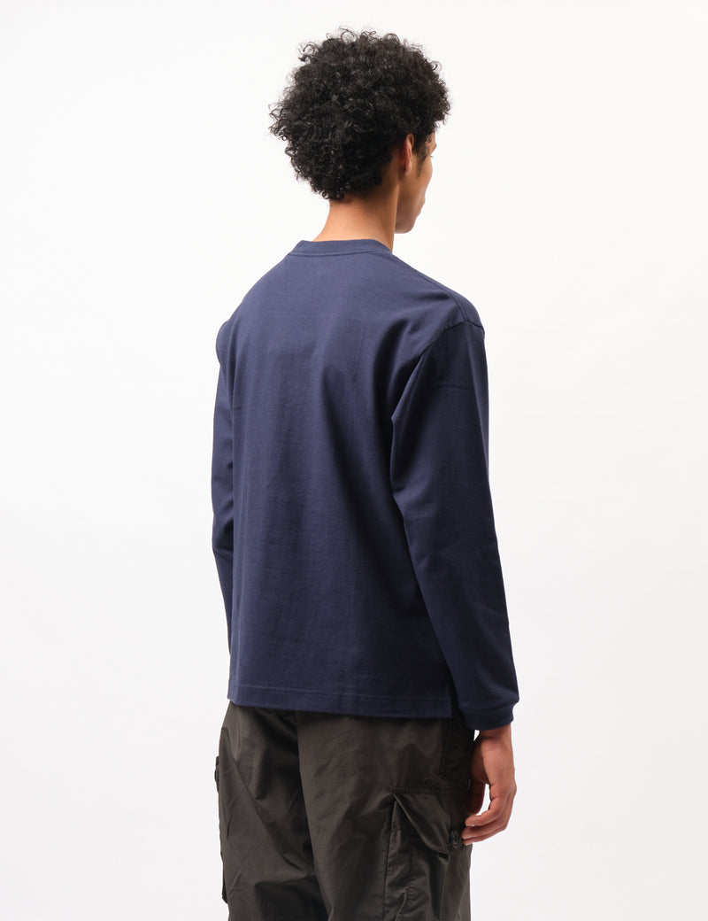 and Wander Pocket Long Sleeve Heavy Cotton  T-Shirt - Navy