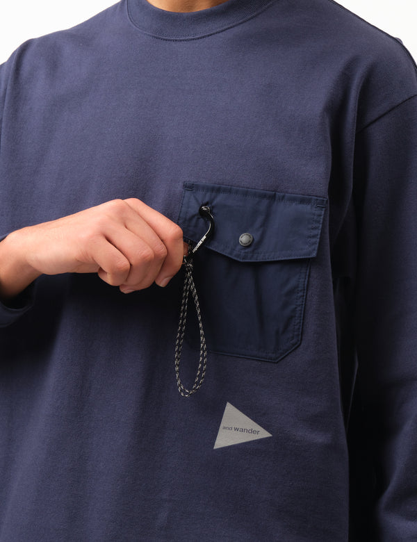 and Wander Pocket Long Sleeve Heavy Cotton  T-Shirt - Navy