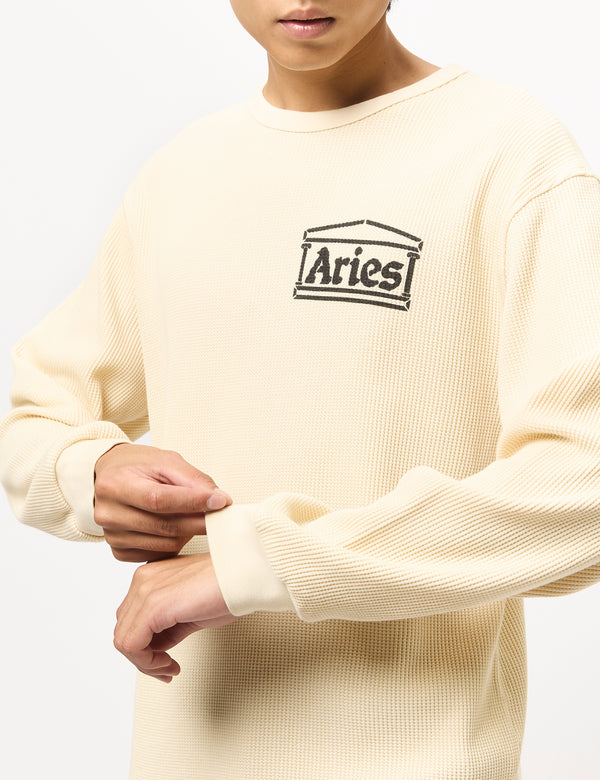 Aries Waffle Long Sleeve T-Shirt - Ecru