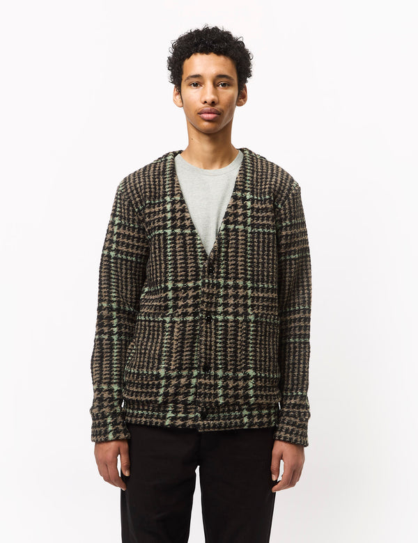 Portuguese Flannel Gales Cardigan - Black/Green