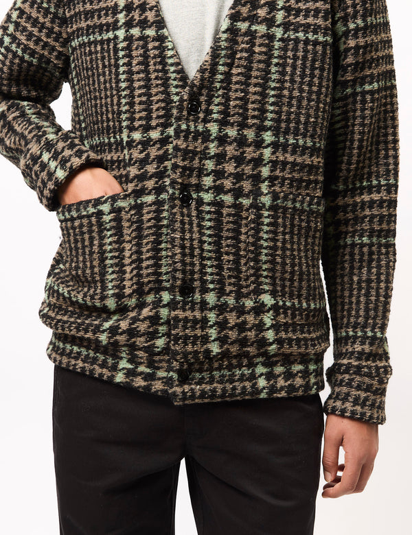 Portuguese Flannel Gales Cardigan - Black/Green