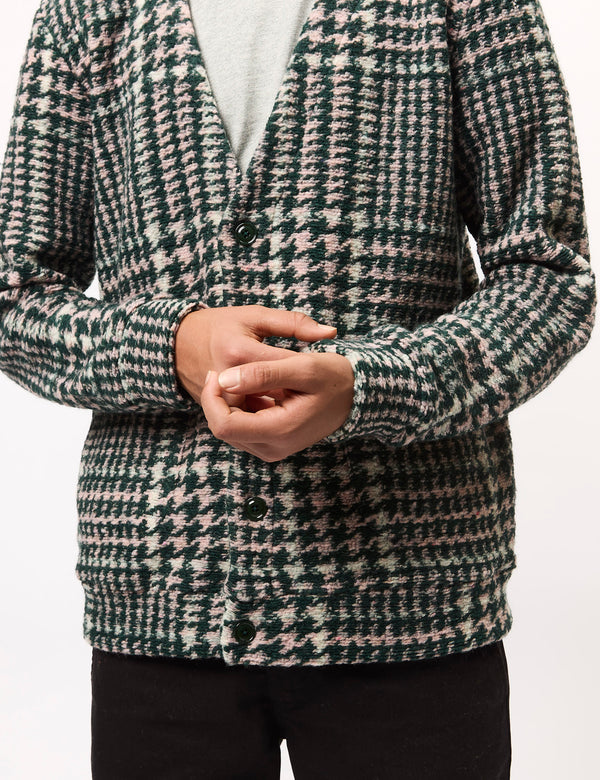 Portuguese Flannel Gales Cardigan - Green/Rose