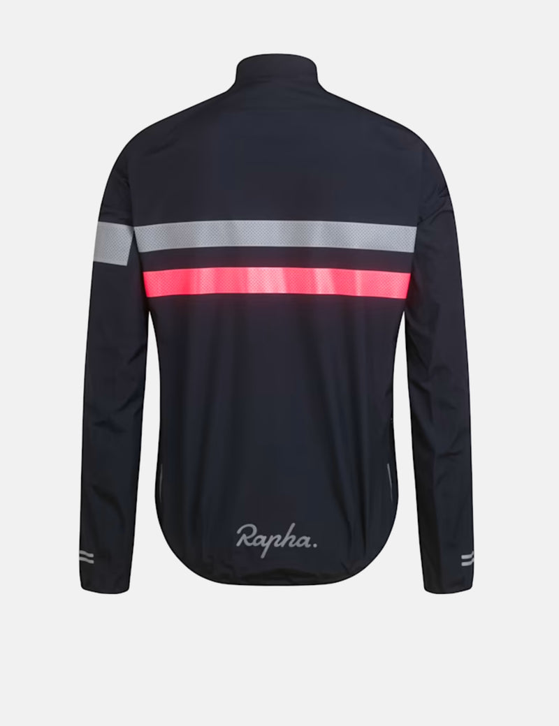 Rapha Men's Brevet Gore-Tex Rain Jacket - Dark Navy Blue/High-Vis Pink/White