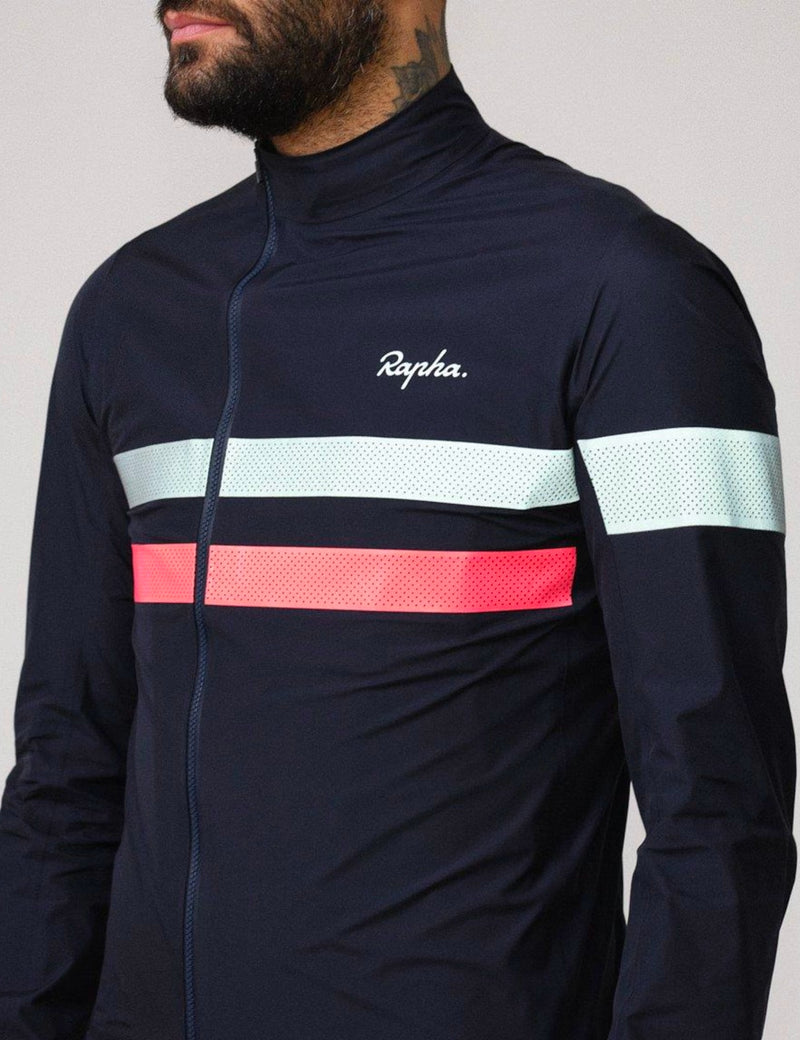 Rapha Men's Brevet Gore-Tex Rain Jacket - Dark Navy Blue/High-Vis Pink/White