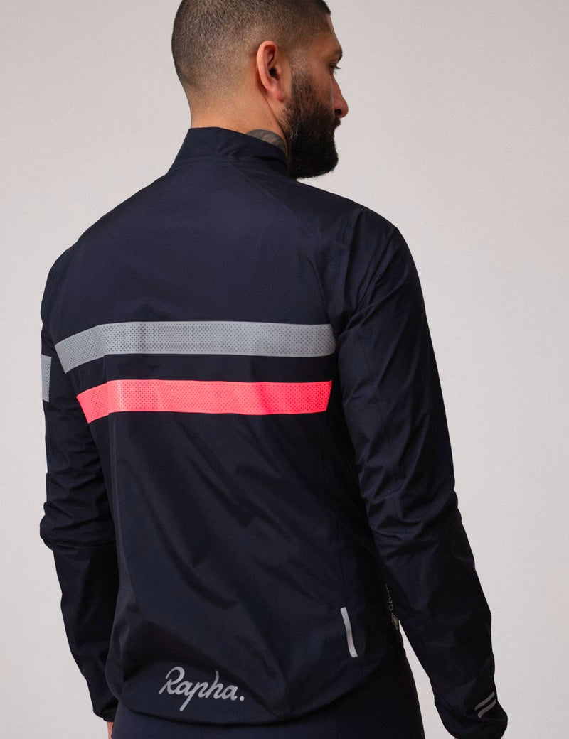 Rapha Men's Brevet Gore-Tex Rain Jacket - Dark Navy Blue/High-Vis Pink/White