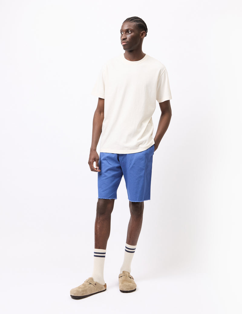 Beams Plus Cut-Off Garment Dye Shorts (Cotton Twill) - Blue