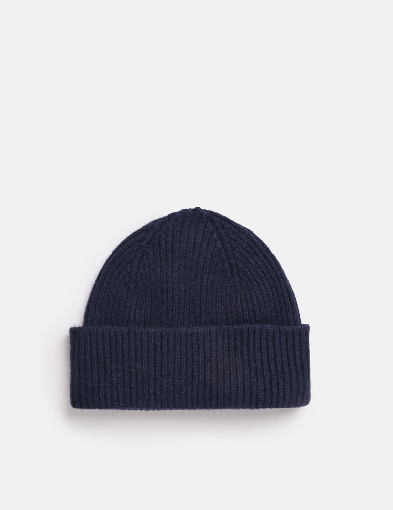 Bhode Hawick Geelongora Beanie Hat (Knitted in Scotland) - Navy Blue