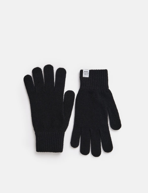 Bhode Newlyn Pure Wool Gloves (Knitted in Scotland) - Black