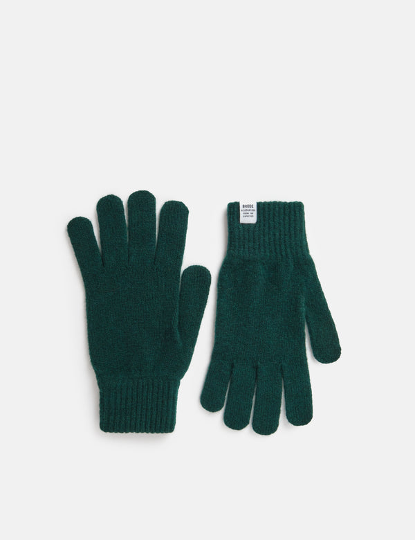 Bhode Newlyn Pure Wool Gloves (Knitted in Scotland) - Tartan Green