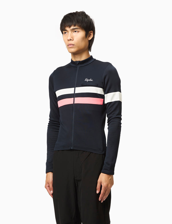 Rapha Men's Brevet Long Sleeve Jersey - Dark Navy/High-Vis Pink/White