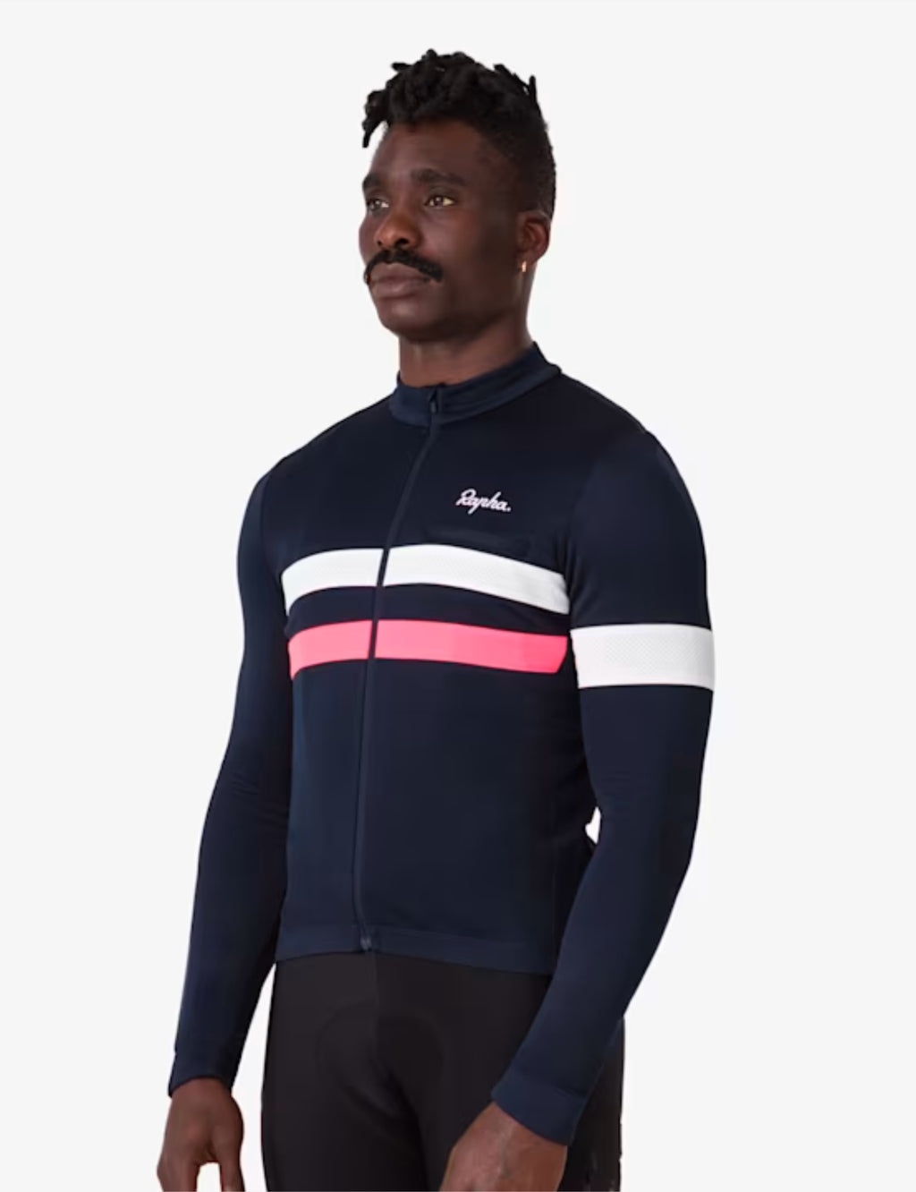 Rapha Men's Brevet Long Sleeve Jersey - Dark Navy/Pink/White 