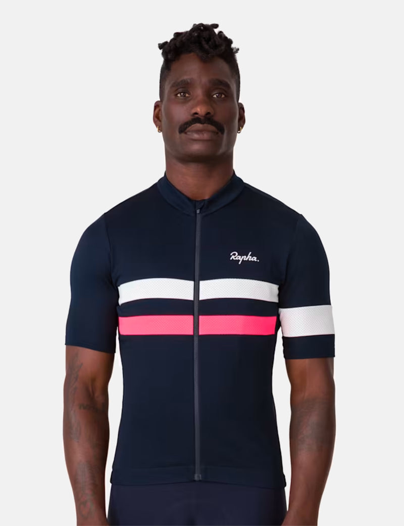 Rapha Men's Brevet Jersey - Dark Navy Blue/High-Vis Pink | Article.