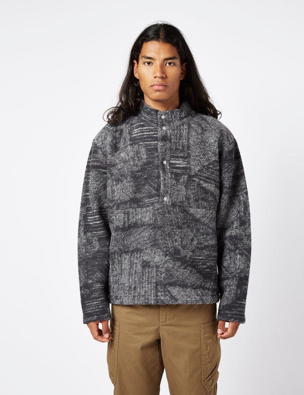 Folk Boxy Funnel Fleece (Wool Polka) - Slate Grey