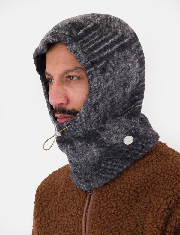 Folk Fleece Hood (Wool Polka) - Slate Grey