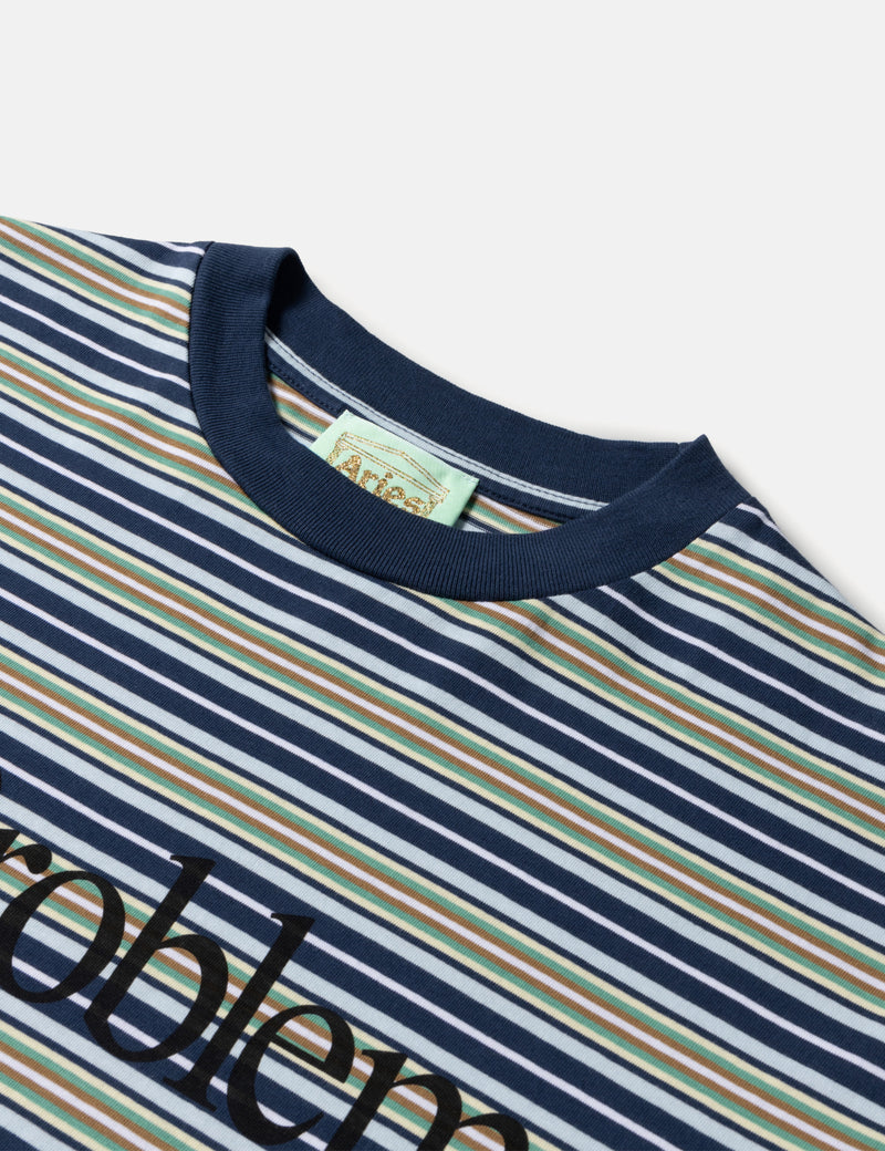 Aries Striped No Problemo T-Shirt - Blue Multi I Article.