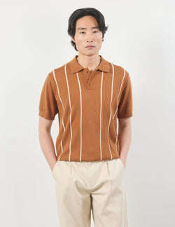 Percival Micro Cable Knitted Polo Cotton - Tobacco Brown