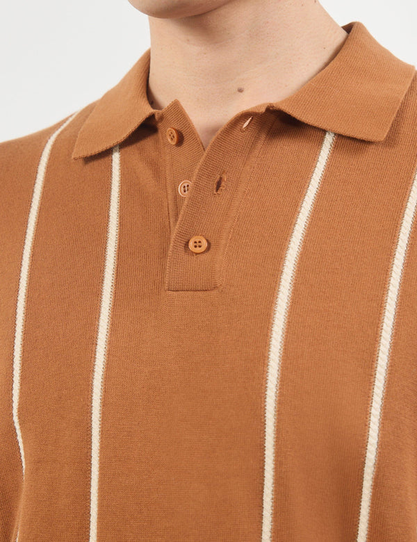 Percival Micro Cable Knitted Polo Cotton - Tobacco Brown