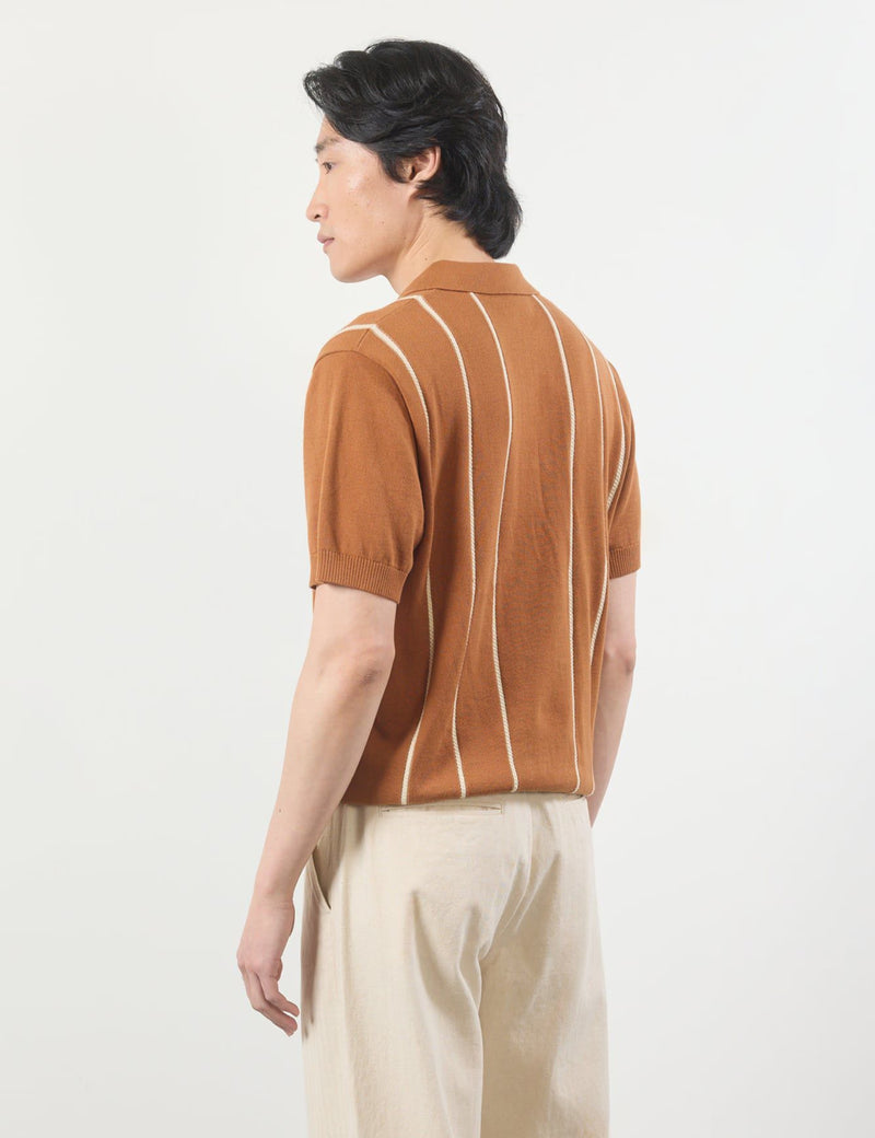 Percival Micro Cable Knitted Polo Cotton - Tobacco Brown