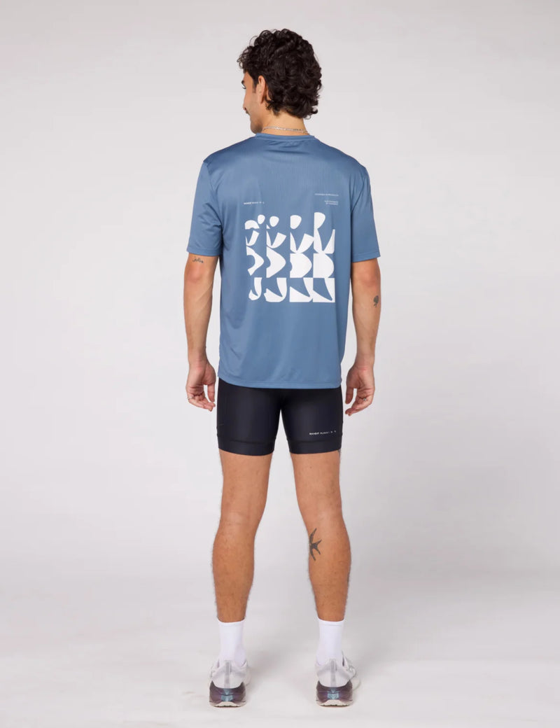 Bandit Runner Grid Drift Performance Tee - Steel Blue