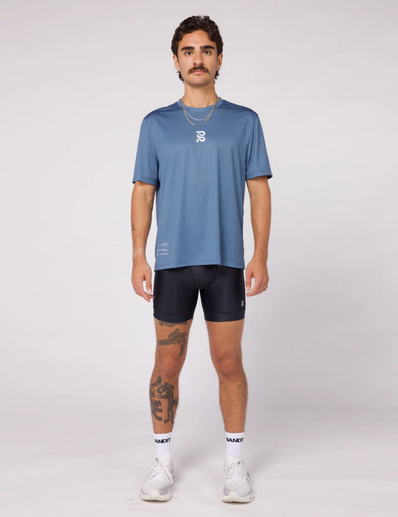 Bandit Runner Grid Drift Performance Tee - Steel Blue