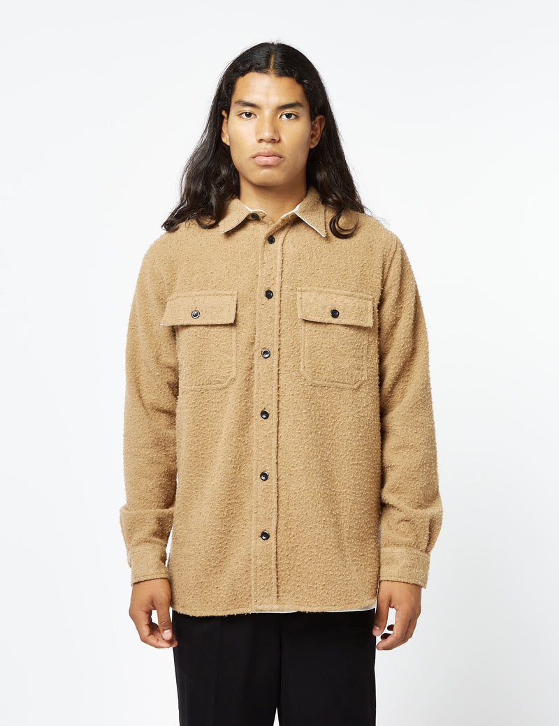 Norse Projects Silas Textured Overshirt (Wool) - Camel Brown I