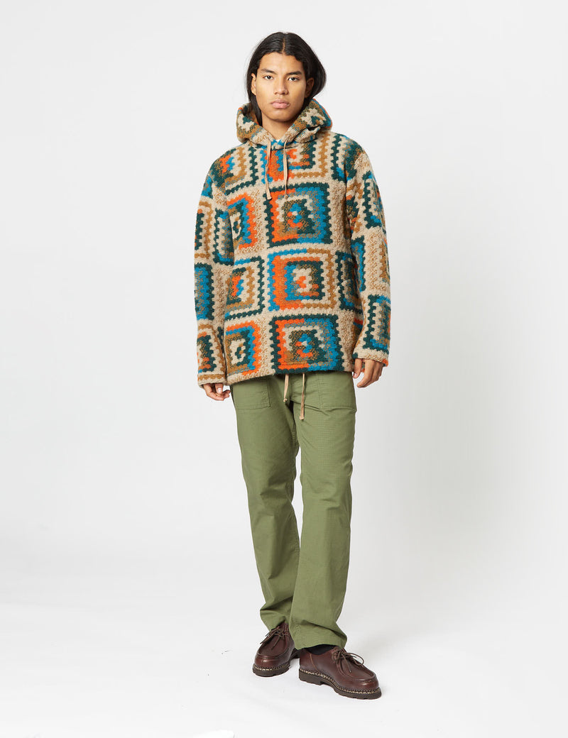 Engineered Garments Hooded Sweatshirt (Wool Crochet) - Multi Blue/Orange