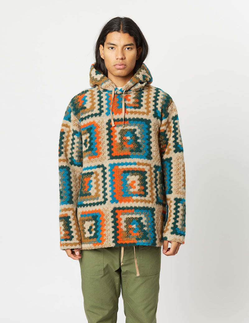 Engineered Garments Hooded Sweatshirt (Wool Crochet) - Multi Blue/Orange