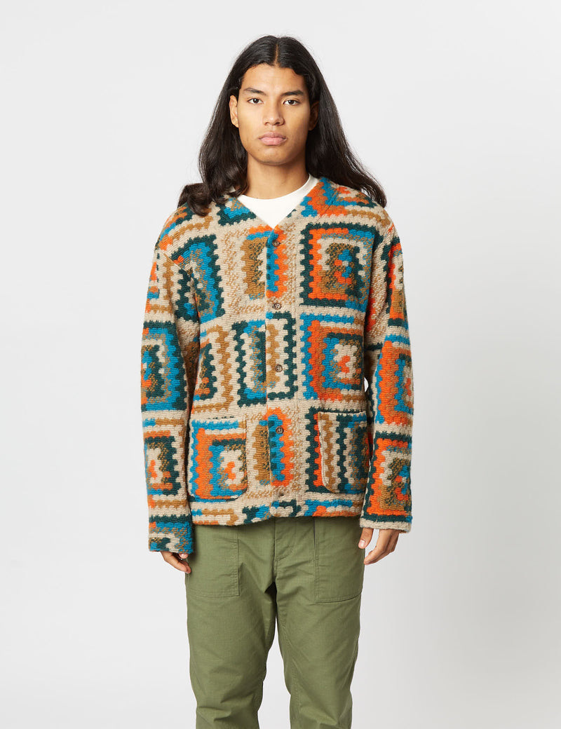 Engineered Garments Knit Cardigan (Crochet) - Blue/Orange | Article.