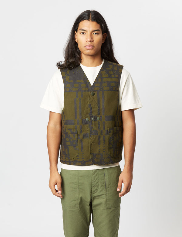 Engineered Garments Upland Vest (Plaid) - Olive Green