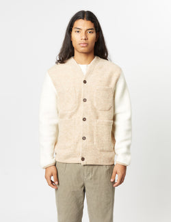 Universal Works Mixed Cardigan - Stone Grey/Ecru