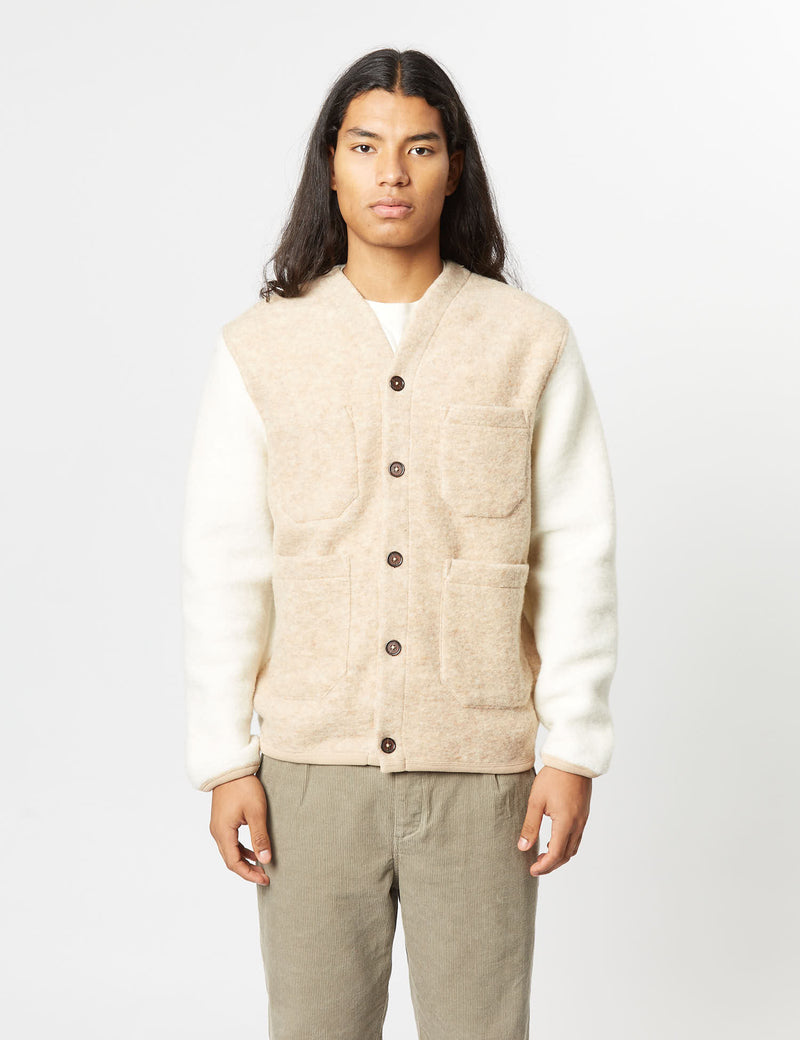 Universal Works Mixed Cardigan - Stone Grey/Ecru