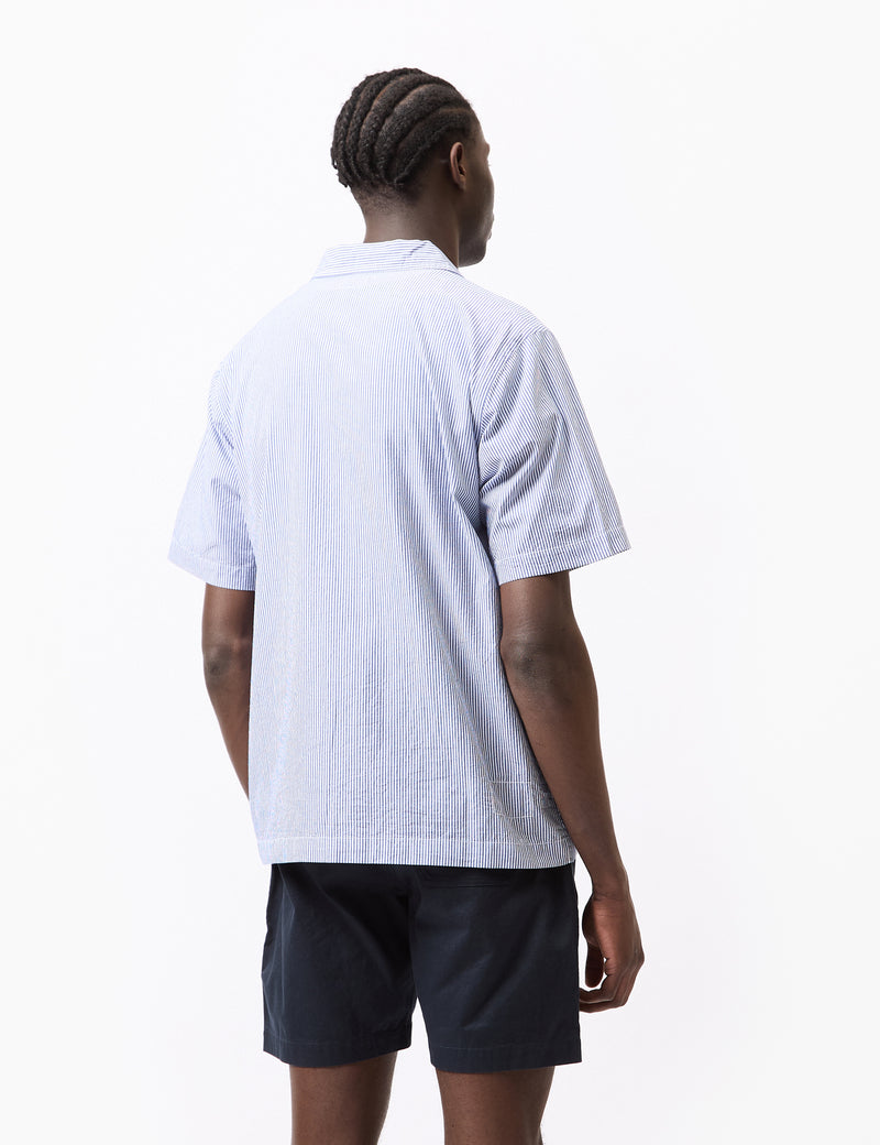 Universal Works Road Shirt (Classic Stripe Emb) - Blue